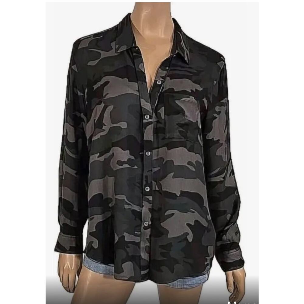 Rails Womens Medium Button Down Shirt Blouse Green Brown Camo Lightweight Travel